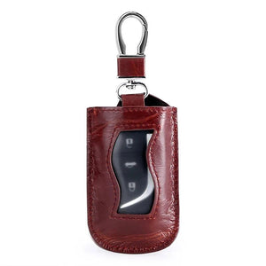 Oval Cowhide Car Key Organizer with Hardware Hook