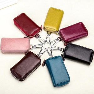 Leather Waist Hanging Key Wallet with Key Ring