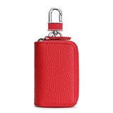 Leather Car Key Holder with Hooks Zipper Closure Unisex