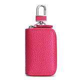 Leather Car Key Holder with Hooks Zipper Closure Unisex