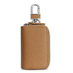 Leather Car Key Holder with Hooks Zipper Closure Unisex
