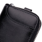 Oil Wax Leather Car Key Smart Wallet w/ Zipper Key Ring Organizer