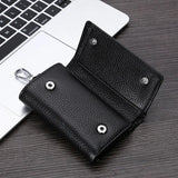 Leather Men Key Bag Wallet Keychain Three Fold Bag Key Holder Organizer