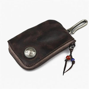 Vintage Leather Key Chain Wallet European Style Cowhide Car Key Case