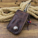 Vintage Leather Key Chain Wallet European Style Cowhide Car Key Case