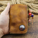 Vintage Leather Key Chain Wallet European Style Cowhide Car Key Case