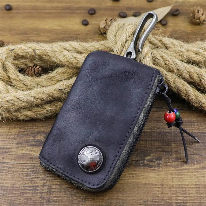 Vintage Leather Key Chain Wallet European Style Cowhide Car Key Case