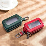 Litchi Cowhide Car Key Wallet Double Zipper Organizer Key Chain Holder