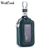 Litchi Cowhide Car Key Wallet Double Zipper Organizer Key Chain Holder