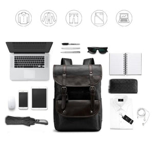 Men's Large-capacity PU Backpack School Laptop Travel Bag
