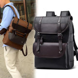 Men's Large-capacity PU Backpack School Laptop Travel Bag