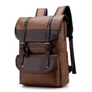 Men's Large-capacity PU Backpack School Laptop Travel Bag