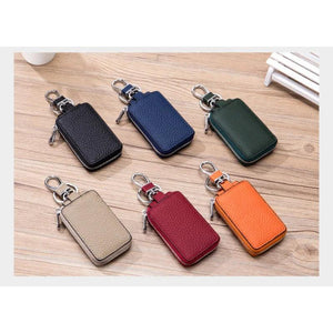 Leather Car Key Case Men's Cowhide Zipper Key Leather Case