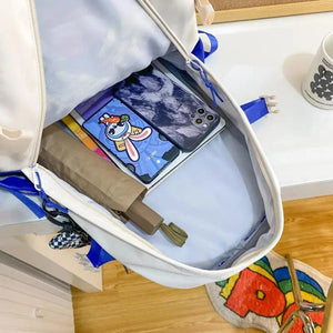 Panelled Pattern School Backpack Women's Large Capacity Casual Schoolbag Mochila