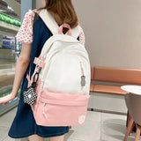Panelled Pattern School Backpack Women's Large Capacity Casual Schoolbag Mochila