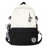 Panelled Pattern School Backpack Women's Large Capacity Casual Schoolbag Mochila