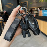 French Fighting Dog Horseshoe Buckle Car Keychain Leather Rope Key Chain