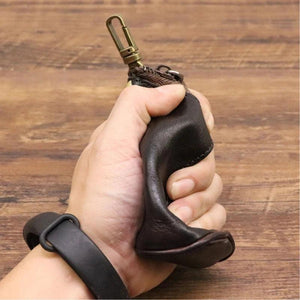 D0LF Vintage Leather Car Key Holder Zipper Wallet Organizer