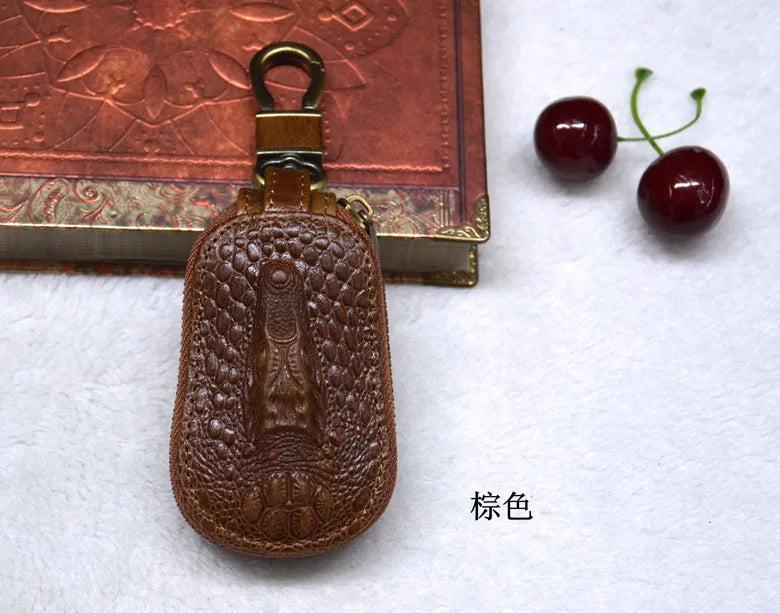 Crocodile Head Car Remote Control Cover - Leather Key Bag