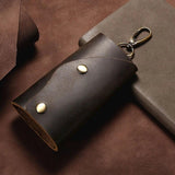 Men Cow Leather Keychain Key Holder Ring Key Pouch Case Cover