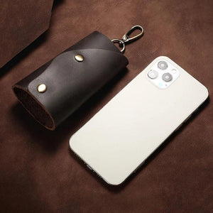 Men Cow Leather Keychain Key Holder Ring Key Pouch Case Cover