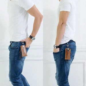 Men's Leather Key Wallet with 6 Key Holder Hooks Zipper Pocket