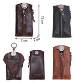 Men's Leather Key Wallet with 6 Key Holder Hooks Zipper Pocket