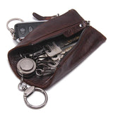 Men's Leather Key Wallet with 6 Key Holder Hooks Zipper Pocket