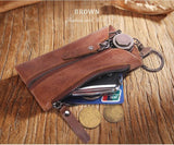 Men's Leather Key Wallet with 6 Key Holder Hooks Zipper Pocket