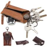 Men's Leather Key Wallet with 6 Key Holder Hooks Zipper Pocket