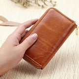Vintage Cowhide Zipper Key Wallets Purses