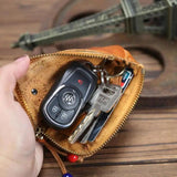 Vintage Leather Key Holder Organizer Unisex Solid Car Key Wallet