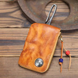 Vintage Leather Key Holder Organizer Unisex Solid Car Key Wallet