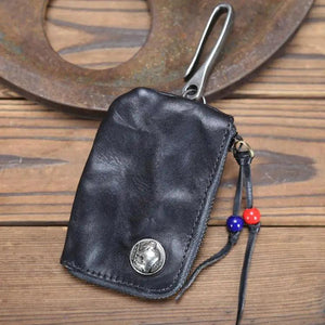 Vintage Leather Key Holder Organizer Unisex Solid Car Key Wallet