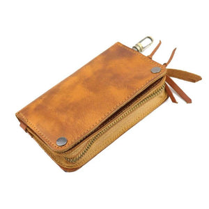 Vintage Men Leather Key Bag Holder Zipper Storage Pack