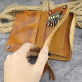 Vintage Men Leather Key Bag Holder Zipper Storage Pack