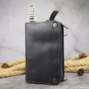 Vintage Men Leather Key Bag Holder Zipper Storage Pack