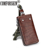 Cowhide Leather Key Wallet Multi-function Key chain Covers Zipper Key Case Bag