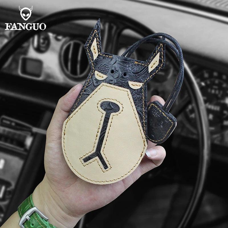 Dog Pull Type Key Rings Car Smart Keychain Fob Hanging Leather Case