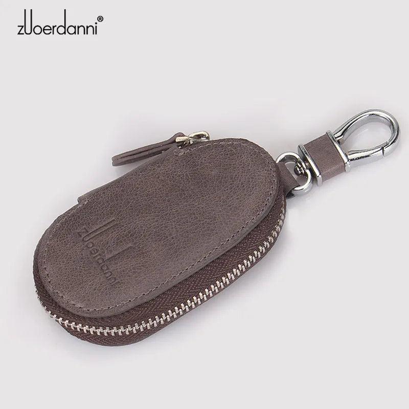 Leather Car Key Wallet Zipper Key Chain Organizer