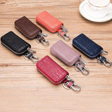 Stylish Cowhide Leather Key Organizer with Zipper Bag