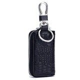 Stylish Cowhide Leather Key Organizer with Zipper Bag