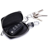 Stylish Cowhide Leather Key Organizer with Zipper Bag