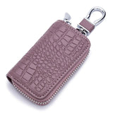 Stylish Cowhide Leather Key Organizer with Zipper Bag