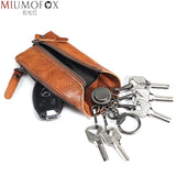 Leather Key Wallet Vintage Men Car Key Holder Zipper Keys Case