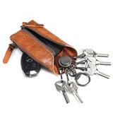 Leather Key Wallet Vintage Men Car Key Holder Zipper Keys Case