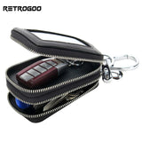 Car Key Holder Leather Sheepskin Organizer Double Zipper Key Case