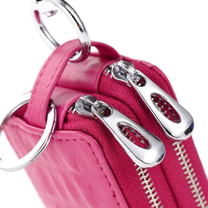 Crocodile Pattern Men Leather Double Zipper Keys Wallets