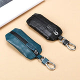 Leather Car Key Case Lychee Pattern Zipper Universal Key Cover