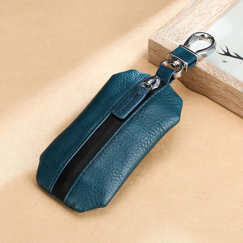Leather Car Key Case Lychee Pattern Zipper Universal Key Cover
